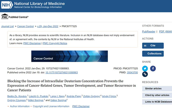 美国国立卫生研究院：阻断氘浓度的增加可预防肿瘤的发展和复发！